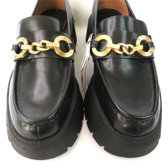 New ZARA Women's Black Chunky Lug Sole Loafers w/ Gold Ring Detail Sz 9 EU 40 - Picture 5 of 9